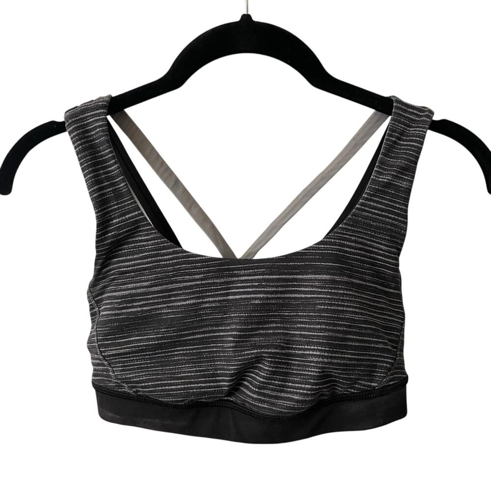 Lululemon 4 Sports Bra Strappy Black Gray Workout Activewear Cup Liners